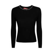 Max Mara Svart Ulltröja med Elegant Broderi Black, Dam