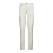 Brunello Cucinelli Ivory Bomull Corduroy Italiensk-Passform Byxor Whit...