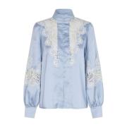 Cras Feminin blus med spetsdetaljer Blue, Dam