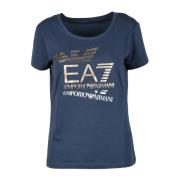 Emporio Armani EA7 Bomull Elastan T-shirt Blue, Dam