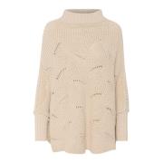 Cream Mjuk Turtleneck Stickad Poncho Havre Melange Beige, Dam