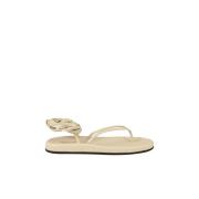 Semicouture Lädersandal med gummisula Beige, Dam