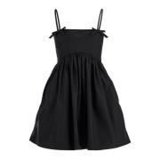 Ganni Flared Cotton Poplin Mini Dress Black, Dam