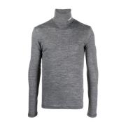 Jil Sander Grå Logo-Print Roll-Neck Tröja Gray, Herr