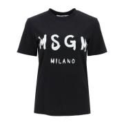 Msgm T-shirt med borstad logotyp Black, Dam