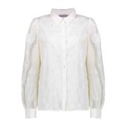 Geisha Chenille broderi blus med puffärmar White, Dam