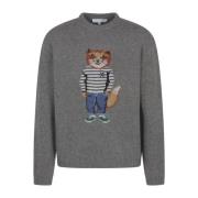 Maison Kitsuné Räv Intarsia Jumper Sweater Gray, Herr