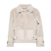 Twinset Kräm Shearling Kappa med Nappa Detaljer Beige, Dam