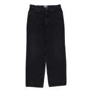 Amish Svart Denim Hög Midja Bred Ben Jeans Black, Herr