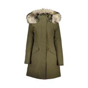 Woolrich Lång huva jacka med avtagbar päls Green, Dam