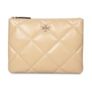 Tory Burch Vadderad läderclutch med guld dragkedja White, Dam