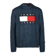 Tommy Jeans Avslappnad Stickad Tröja Blue, Herr