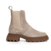 Hogan Beige Mocka Chelsea Boot med Elastisk Beige, Dam