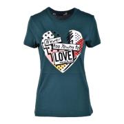 Love Moschino Bomull T-shirt med Snygg Design Green, Dam