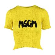 Msgm Bomull T-shirt med unik design Yellow, Dam