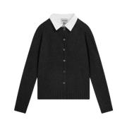 Semicouture Cardigan med raglanärm och poplin krage Black, Dam