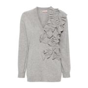 Twinset Ruffle detalj V-ringade tröjor Gray, Dam