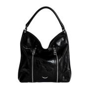 Zadig & Voltaire Svart läder hobo väska med vintage effekt Black, Dam