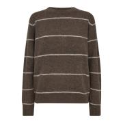 MOS MOSH Randig Crewneck Stickad Tröja Pine Bark Brown, Dam