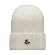 Moncler Vit Ribbstickad Logo Patch Mössa White, Dam