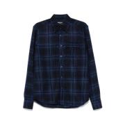 Kiton Navy Blue Plaid Shirt Blue, Herr