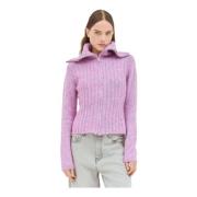 Ganni Stickad Highneck Zip Cardigan Pink, Dam