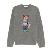 Maison Kitsuné Räv Intarsia Tröja Stickat Gray, Herr