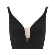 Elisabetta Franchi Svart Logo Crop Top Black, Dam