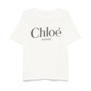 Chloé Vit Oversize T-shirt med Logotyptryck White, Dam