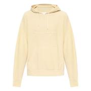 Givenchy Vit Velvet Hoodie med Präglat Logotyp Beige, Herr