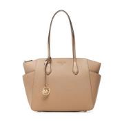 Michael Kors Logo Tote Bag i Kamel Läder Brown, Dam