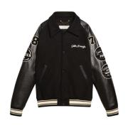 Golden Goose Svart/Beige Bomber College Jacka Läder Ärmar Black, Herr