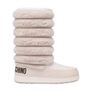 Love Moschino Vita platta skor med pälseffekt White, Dam