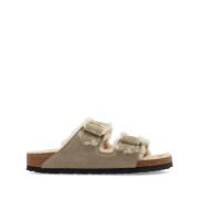 Birkenstock Anatomiska sandaler med shearling och spännen Beige, Dam