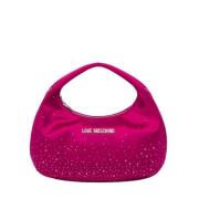 Love Moschino Fuchsia Hobo Väska med Strassdekoration Pink, Dam