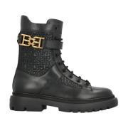 Bally Läder Ankelboots med Guldlogotyp Black, Dam