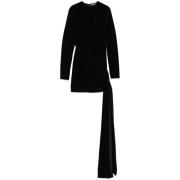 David Koma Svart Velvet Bodycon Klänning med Rynkade Detaljer Black, D...