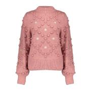 Geisha Stickad Pullover med prickar och blommor Pink, Dam