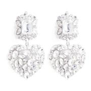 Self Portrait Silver Crystal Heart Tiered Earrings Gray, Dam