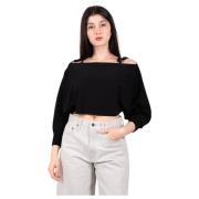 Roberto Collina Svart Off-Shoulder Kort Tröja Black, Dam