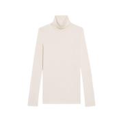 Helmut Lang Räfflad Turtleneck Bomull Modal Topp Beige, Dam