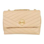 Tory Burch Brun Axelväska med Guldlogotyp Beige, Dam