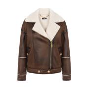 Elisabetta Franchi Brun Shearling Kappa med Spänne Stängning Brown, Da...