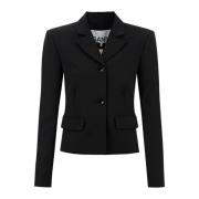 Ganni Slim Silhuett Twill Blazer Black, Dam