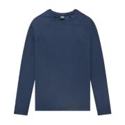 Kultivate Oblique Crew Neck Jumper Blue, Herr