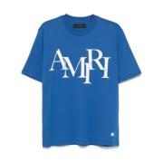 Amiri Staggered Logo Tee Shirt Blue, Herr