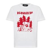 Dsquared2 T-shirt med logotyp och sammet finish White, Dam