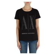 Armani Exchange Studded Cotton T-shirt Black, Dam