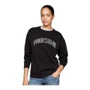 Tommy Jeans Broderad Logosweatshirt - Svart Black, Dam