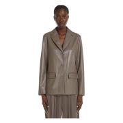 Max Mara Eco Läder Blazer 3-Knapp Jacka Gray, Dam